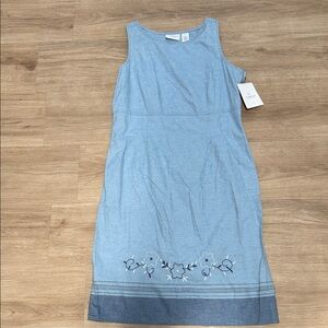 Liz Claiborne Light Blue Midi Dress with Floral Detail